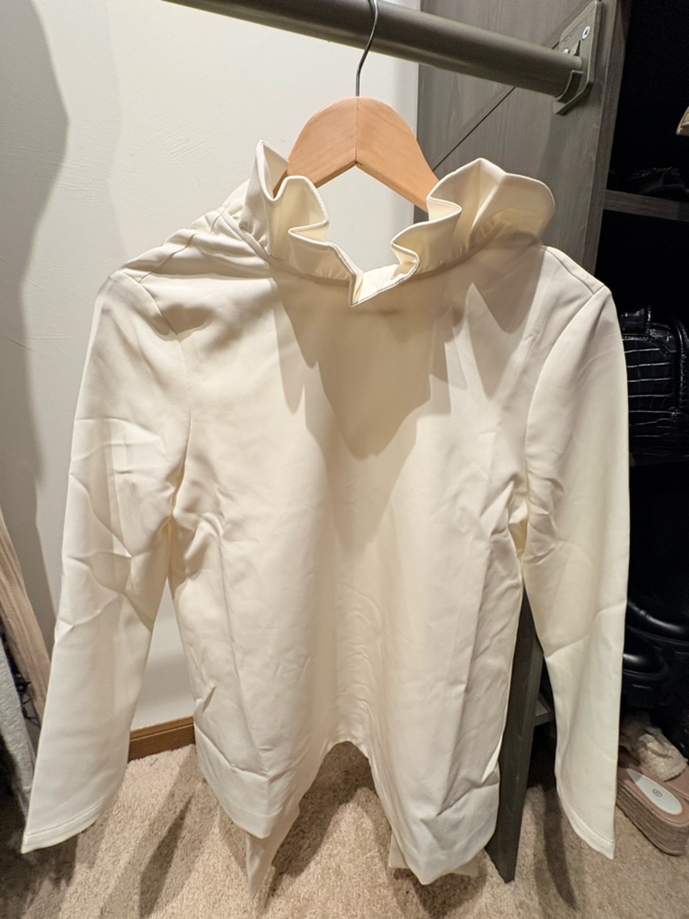 Tuckernuck Cream Ruffle-Trim Blouse